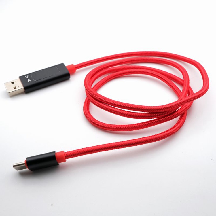 High quality Nylon Briad LED Display 3A fast charging type C USB Charging Cable